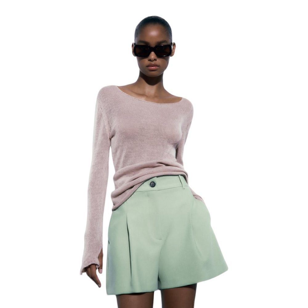 ZARA Light Green High Rise Pleated Shorts NWT Size S XL - Picture 5 of 15